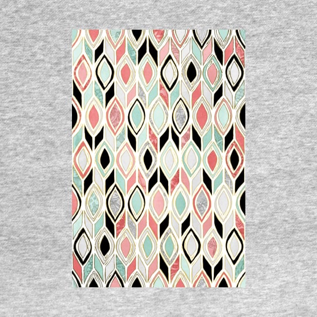 Patchwork Pattern in Coral, Mint, Black & White by micklyn